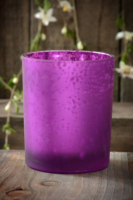 3" Frosted Mercury Glass Candle Holder Purple Pkg/6