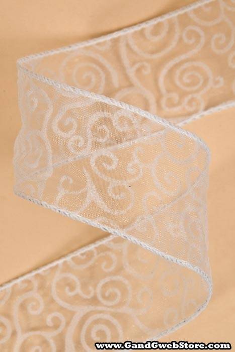 2&quot; X 27yds Wired Sheer Ribbon Swirl White