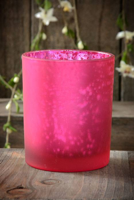 3&quot; Frosted Mercury Glass Candle Holder Fuchsia Pkg/6