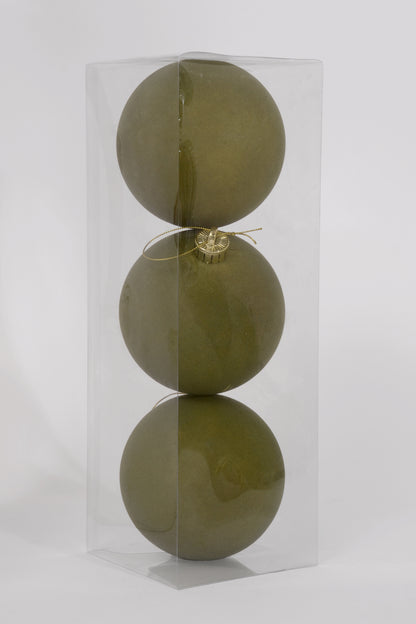 120MM Vp Flocked Ball Ornament Moss Green Pkg/3