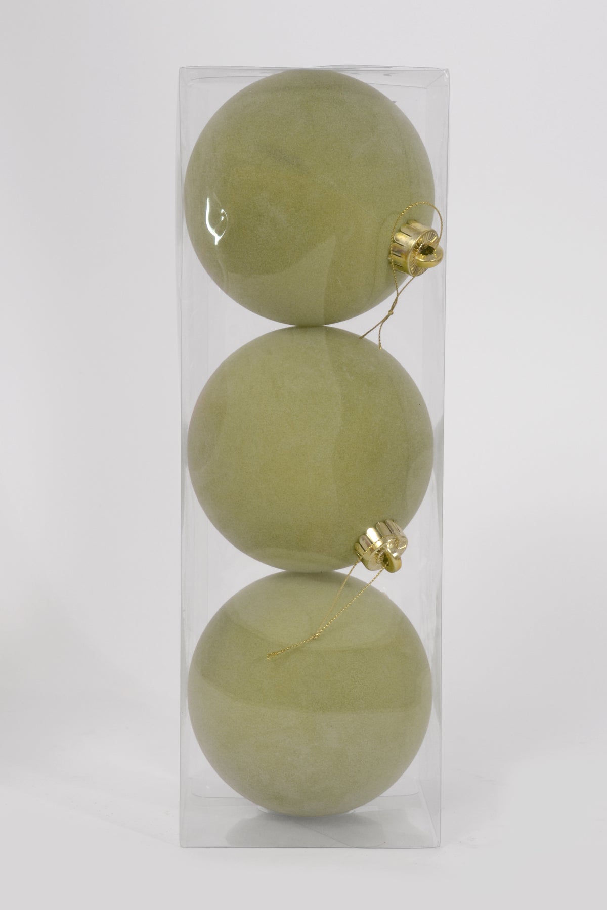 120MM Vp Flocked Ball Ornament Sage Green Pkg/3