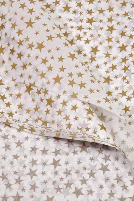 20" X 30" Printed Tissue Paper Gold Stars On White Pkg/18
