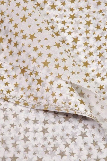 20" X 30" Printed Tissue Paper Gold Stars On White Pkg/18