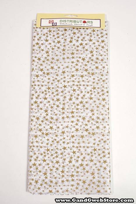 20" X 30" Printed Tissue Paper Gold Stars On White Pkg/18