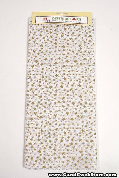 20" X 30" Printed Tissue Paper Gold Stars On White Pkg/18