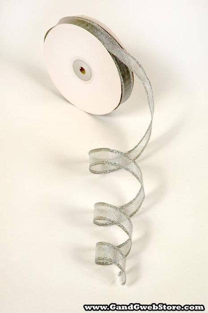 3/4" Wired Metallic Organza Ribbon W/iridescent Edge Silver X25yds