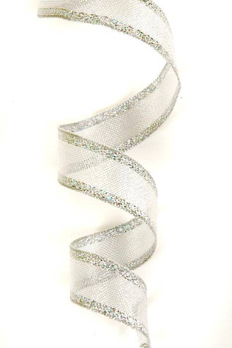 3/4" Wired Metallic Organza Ribbon W/iridescent Edge Silver X25yds