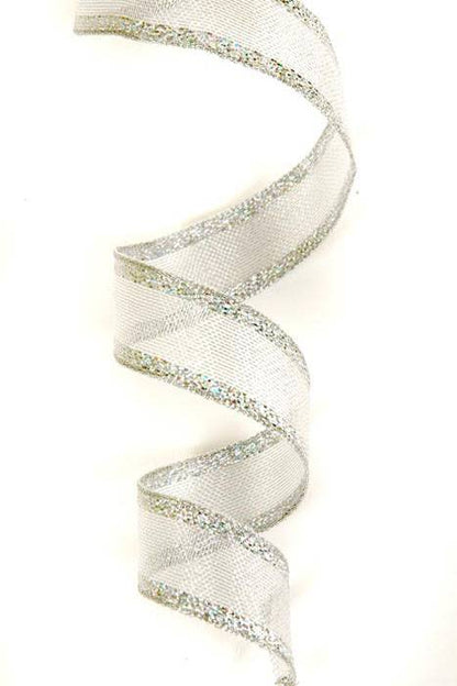 3/4" Wired Metallic Organza Ribbon W/iridescent Edge Silver X25yds