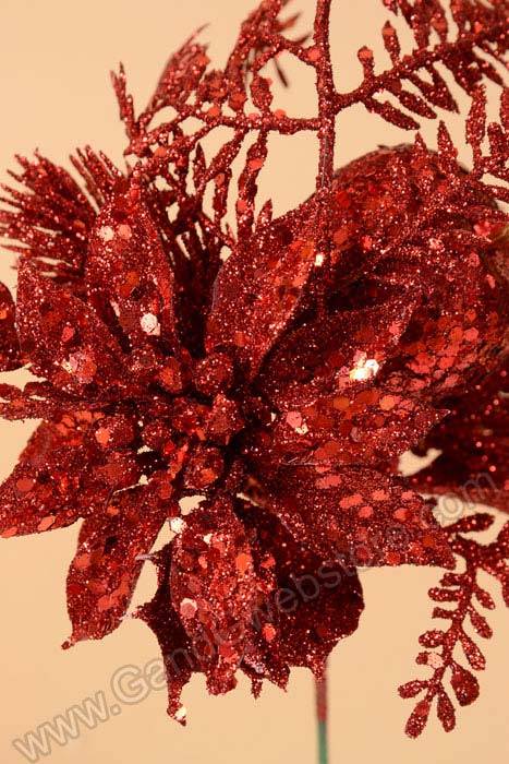 11" Glitter Poinsettia &amp; Apple Pick Red Pkg/12