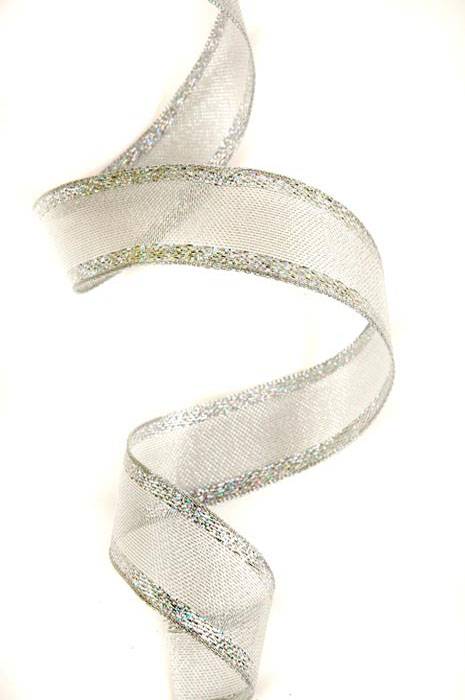 1" Wired Metallic Organza Ribbon W/iridescent Edge Silver X25yds