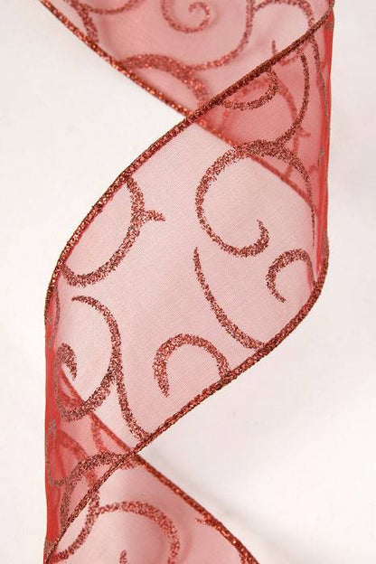 2.5" X 50yds Glitter Swirl Ribbon Red