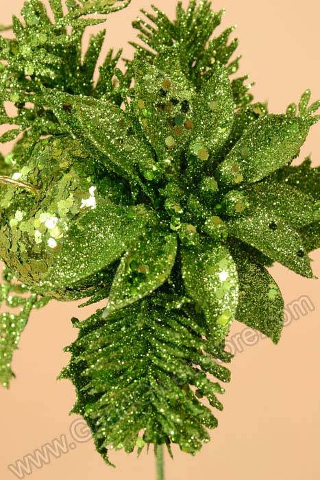 11" Glitter Poinsettia &amp; Apple Pick Green Pkg/12