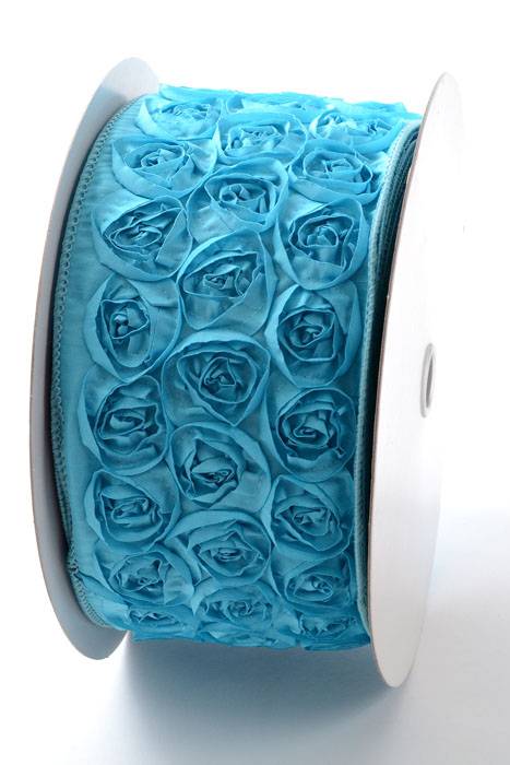 4" X 10yds Taffeta Rose Wire Ribbon Turquoise