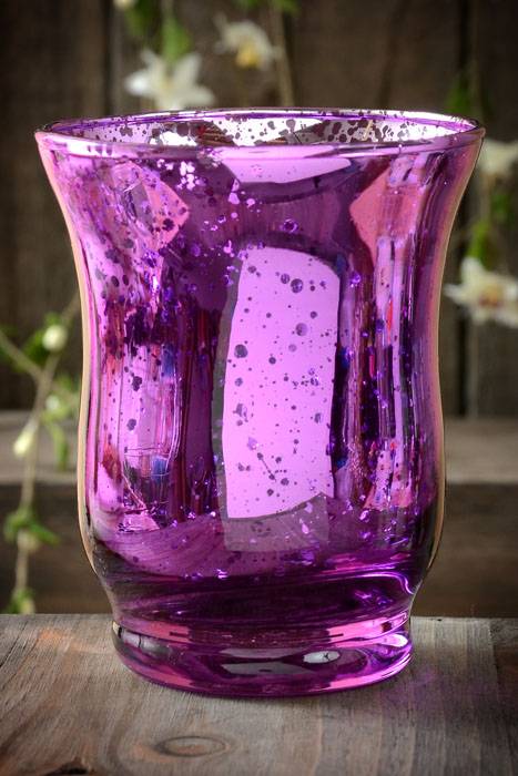 3.75&quot; Mercury Glass Candle Holder Purple