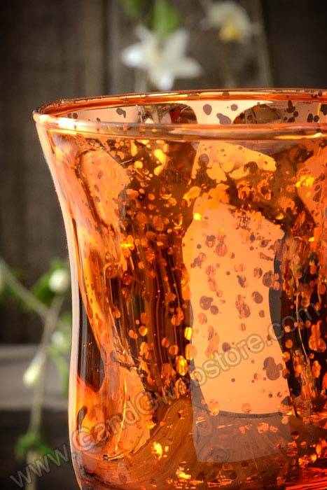 3.75&quot; Mercury Glass Candle Holder Amber