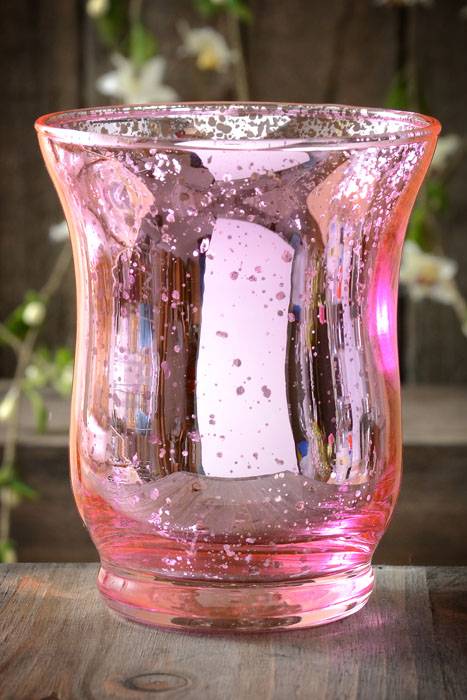 3.75&quot; Mercury Glass Candle Holder Pink