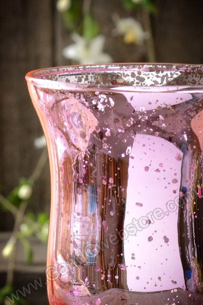 3.75&quot; Mercury Glass Candle Holder Pink