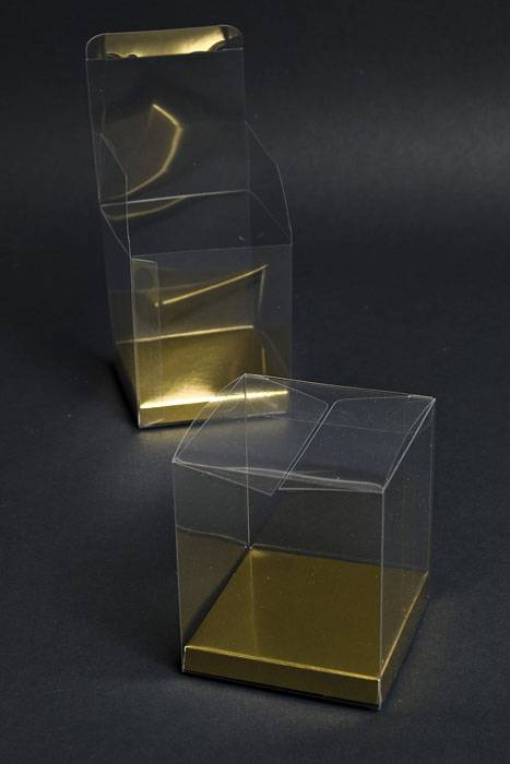 3" X 3" X 3.5" Pvc Box W/gold Bottom Clear Pkg/12