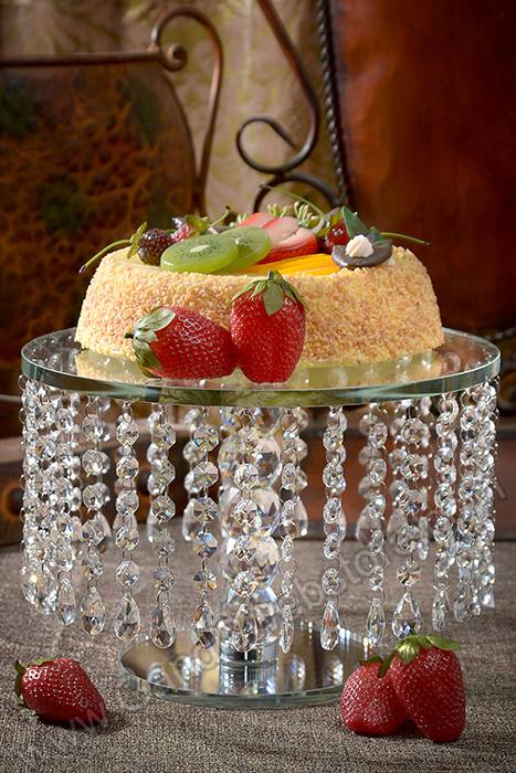 11.75" Round Glass Cake Stand W/acrylic Beads Clear