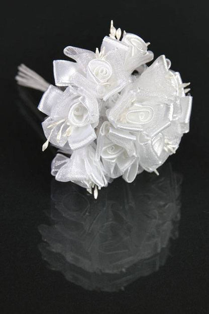 4" Satin Flower White Pkg/12