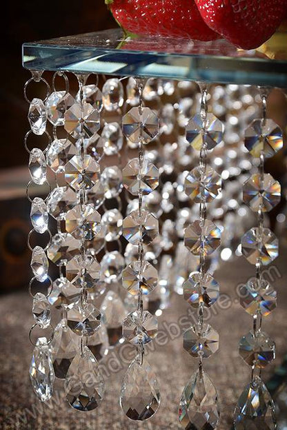 11.75" X 7.5" Squared Glass Cake Stand W/acrylic Beads Clear