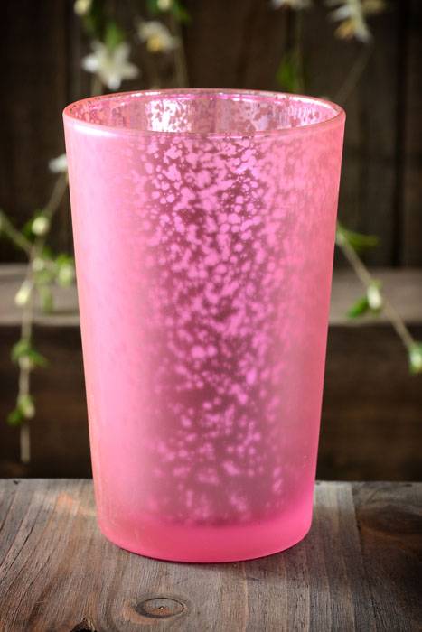 4.25&quot; Frosted Mercury Glass Candle Holder Pink Pkg/6