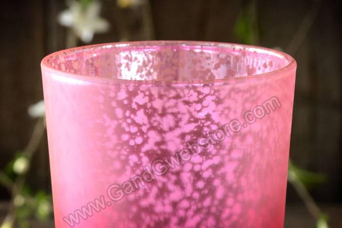 4.25&quot; Frosted Mercury Glass Candle Holder Pink Pkg/6