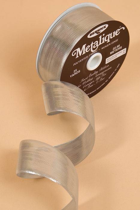 1-7/16 X 25yds Metalique Ribbon Silver