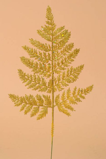 14" Glitter Leather Fern Gold Pkg/12