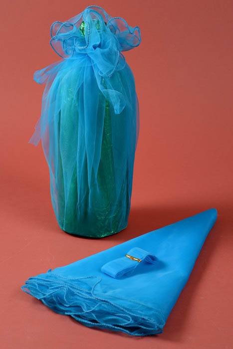 28" Round Organza Wine Bottle Wrap Turquoise Pkg/6