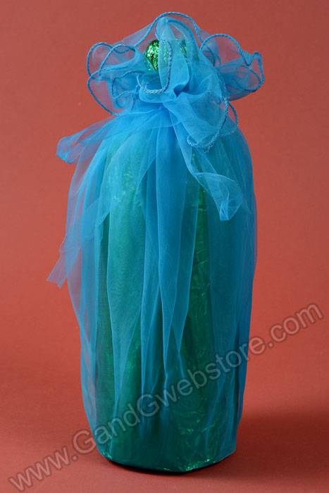 28" Round Organza Wine Bottle Wrap Turquoise Pkg/6
