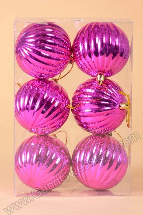 80mm Shiny Plastic Pumpkin Ornament Fuchsia Pkg/6