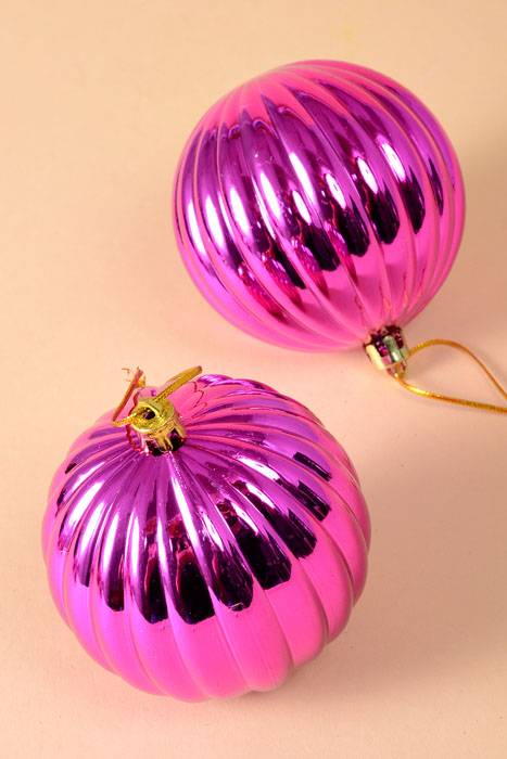 80mm Shiny Plastic Pumpkin Ornament Fuchsia Pkg/6