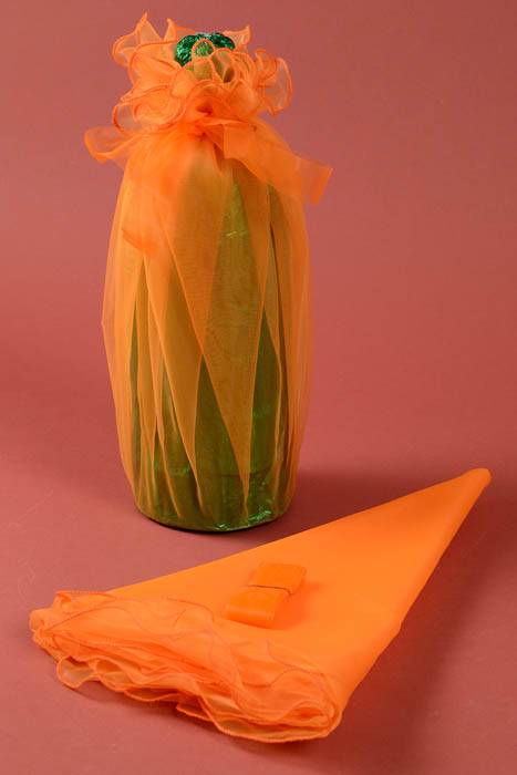 28" Round Organza Wine Bottle Wrap Orange Pkg/6