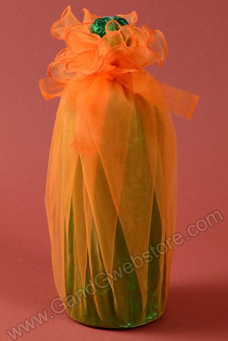 28" Round Organza Wine Bottle Wrap Orange Pkg/6