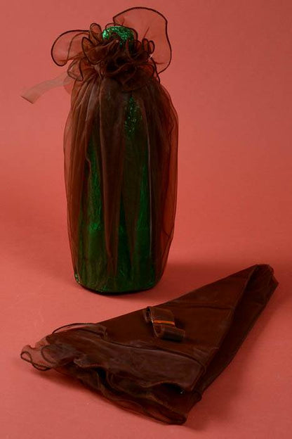 28" Round Organza Wine Bottle Wrap Dark Brown Pkg/6