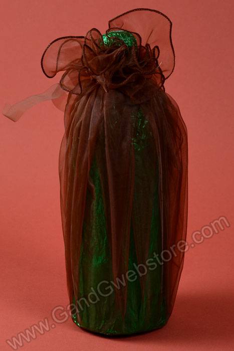 28" Round Organza Wine Bottle Wrap Dark Brown Pkg/6