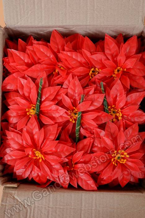 7" Plastic Poinsettia W/soft Wire Red Pkg/100