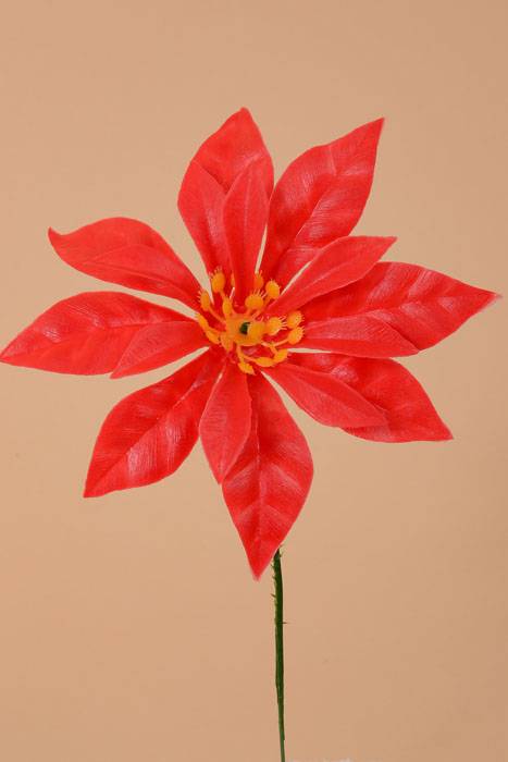 7" Plastic Poinsettia W/soft Wire Red Pkg/100