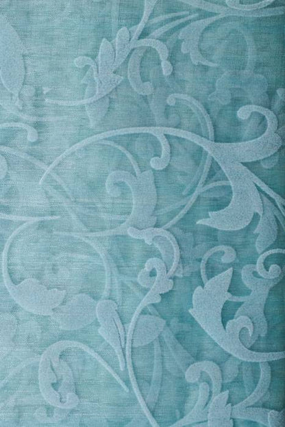25" X 3yds Sheer/flocked Damask Sheet Light Blue