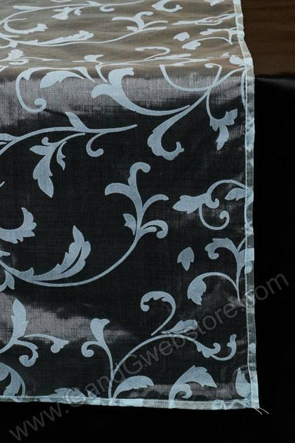 25" X 3yds Sheer/flocked Damask Sheet Light Blue