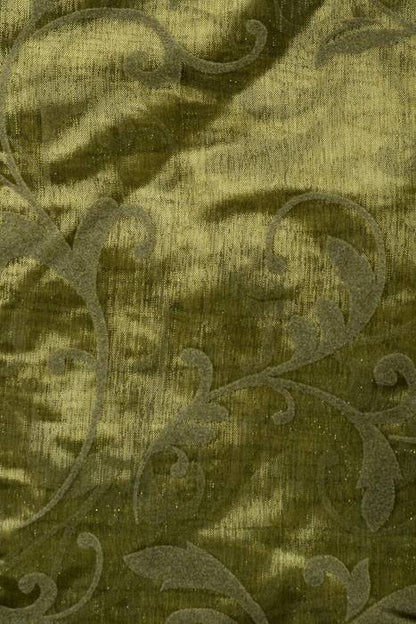 25" X 3yds Sheer/flocked Damask Sheet Moss Green