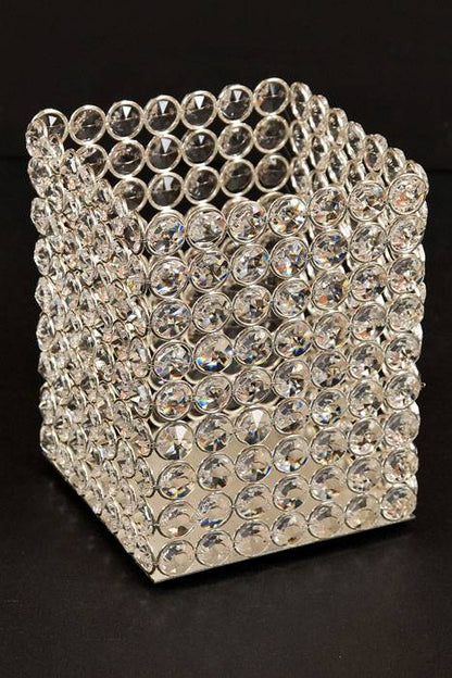 5&quot; X 5&quot; X 6.5&quot; Crystal Bead Candle Holder Silver/crystal