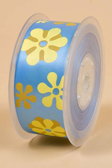 1-1/2" X 25yds Single Face Satin W/printed Flowers Copen 