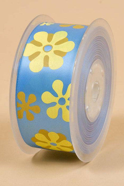 1-1/2" X 25yds Single Face Satin W/printed Flowers Copen 