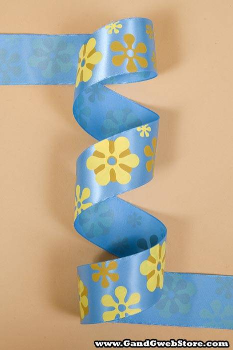 1-1/2" X 25yds Single Face Satin W/printed Flowers Copen 