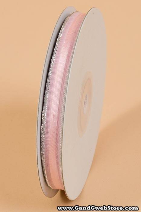 3/8" X 25yds Sheer Pull Bow W/silver Trim Pink