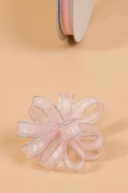 3/8" X 25yds Sheer Pull Bow W/silver Trim Pink