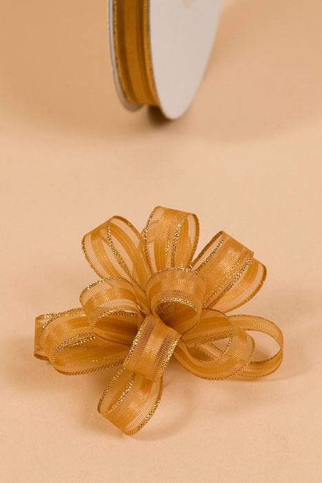 3/8" X 25yds Sheer Pull Bow W/gold Trim Gold