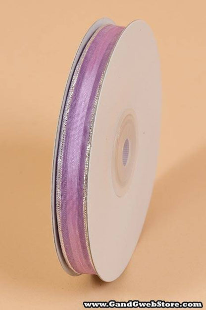 3/8" X 25yds Sheer Pull Bow W/silver Trim Lavender